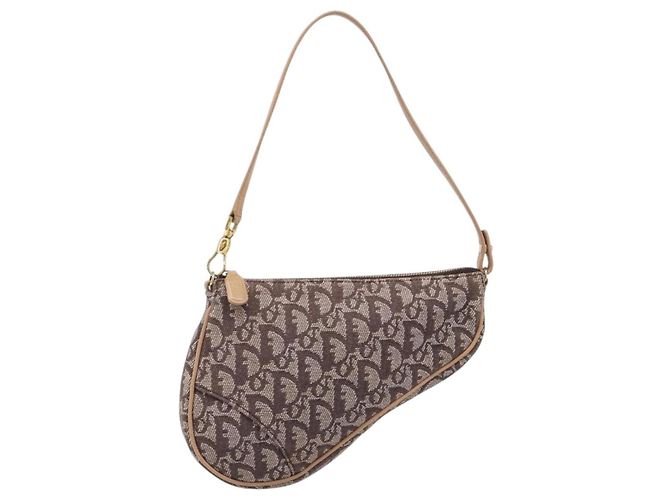 Christian Dior Trotter Canvas Saddle Pouch Brown Gold Tone - vista 2