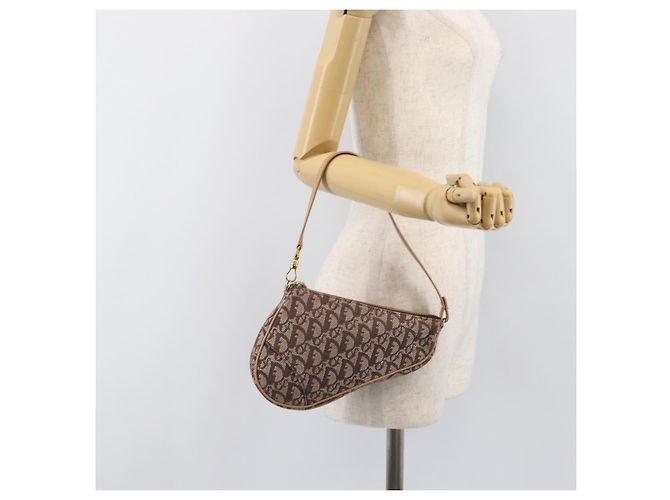 Christian Dior Trotter Canvas Saddle Pouch Brown Gold Tone - vista 21