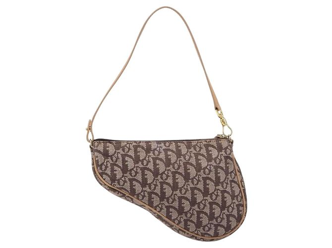 Christian Dior Trotter Canvas Saddle Pouch Brown Gold Tone - vista 3