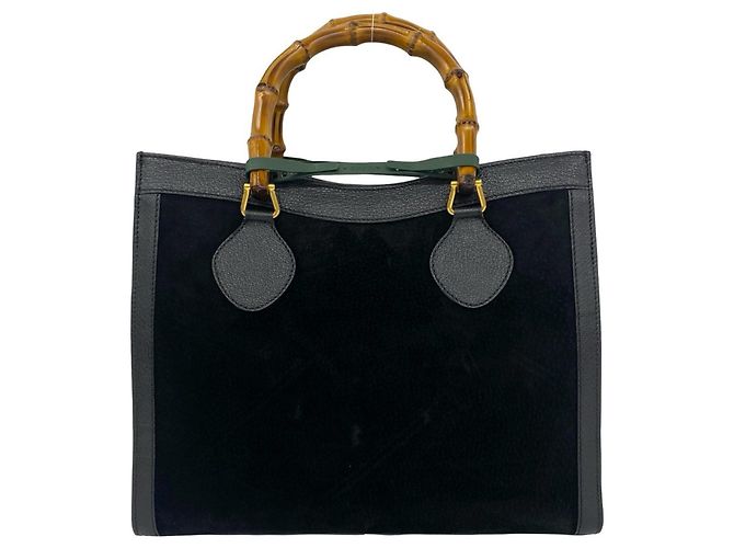 Bamboo Borsa Gucci Vintage in pelle scamosciata e bambù Nero - vista 3