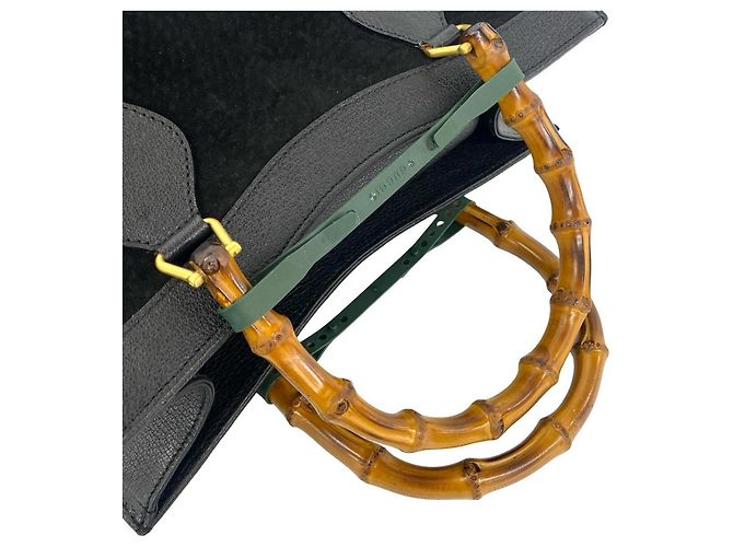 Bamboo Borsa Gucci Vintage in pelle scamosciata e bambù Nero - vista 4