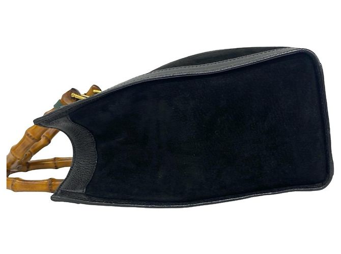 Bamboo Borsa Gucci Vintage in pelle scamosciata e bambù Nero - vista 5