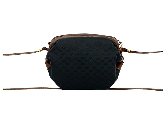 Gucci Vintage Micro GG Logo Leder-Schultertasche Braun Schwarz - Ansicht 3
