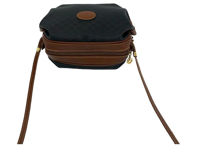 Gucci Vintage Micro GG Logo Leder-Schultertasche Braun Schwarz - Ansicht 4