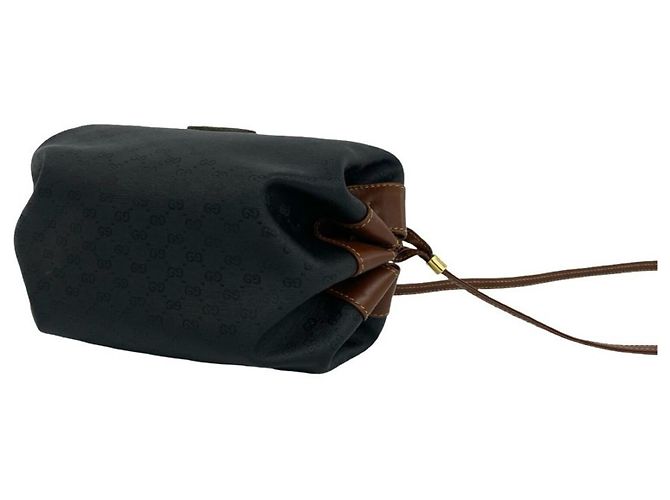 Gucci Vintage Micro GG Logo Leder-Schultertasche Braun Schwarz - Ansicht 8