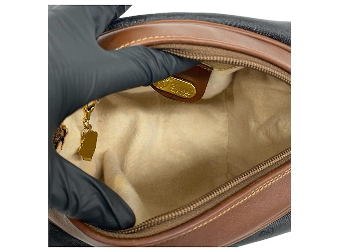Gucci Vintage Micro GG Logo Leder-Schultertasche Braun Schwarz - Ansicht 9