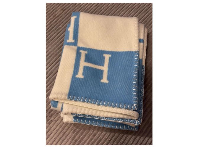 Manta de bebé Hermès Avalon em lã e cashmere Branco Azul - vista 2