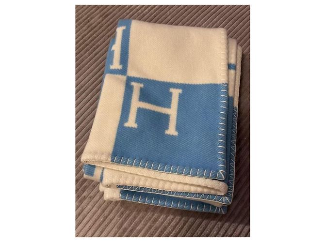 Manta de bebé Hermès Avalon em lã e cashmere Branco Azul - vista 3