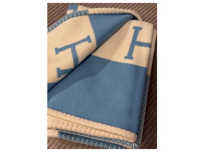 Manta de bebé Hermès Avalon em lã e cashmere Branco Azul - vista 4