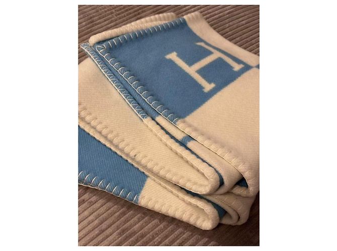 Manta de bebé Hermès Avalon em lã e cashmere Branco Azul - vista 5