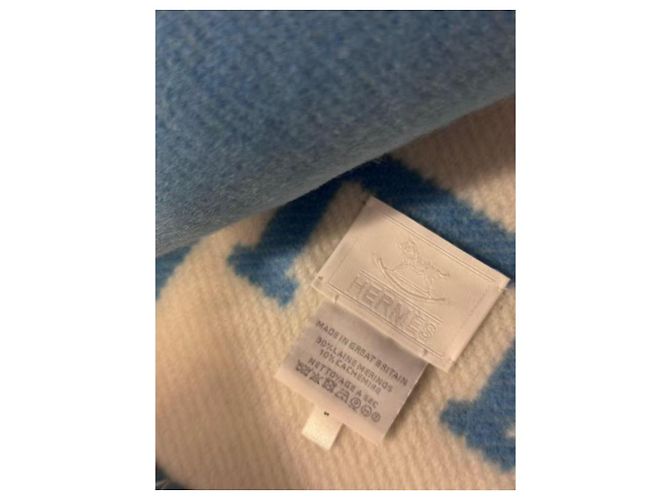 Manta de bebé Hermès Avalon em lã e cashmere Branco Azul - vista 7