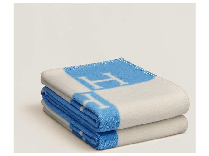 Manta de bebé Hermès Avalon em lã e cashmere Branco Azul - vista 8