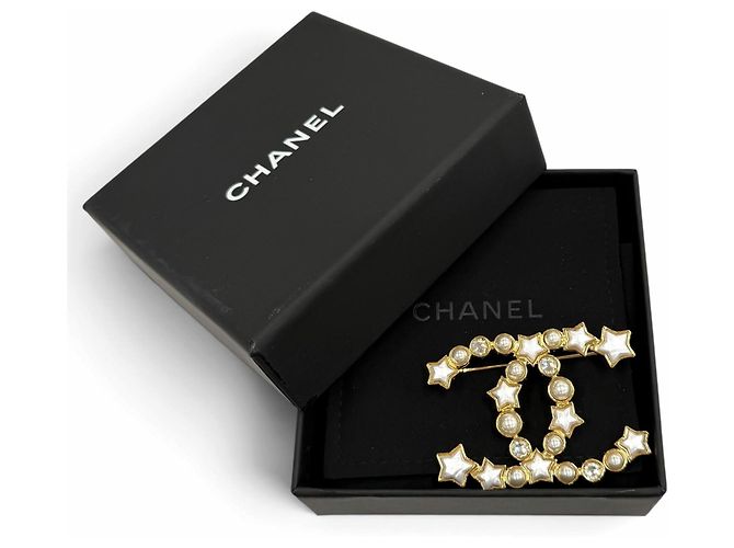 Broche Chanel Coco Mark de strass y perlas eco en forma de estrella Blanco - vista 2