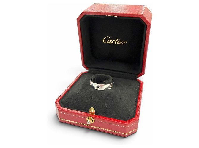 Bague Anneau Cartier en Or Blanc et Saphir Doré - vue 2