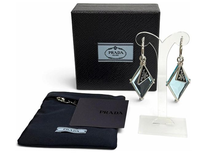 Boucles d'oreilles Prada Bluegrass avec plaque logo triangle Bleu - vue 2