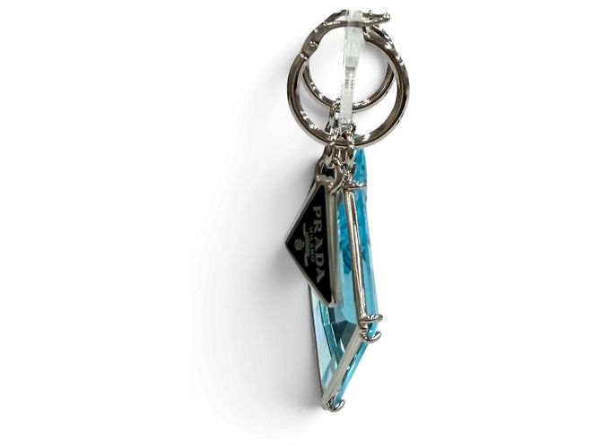 Boucles d'oreilles Prada Bluegrass avec plaque logo triangle Bleu - vue 3