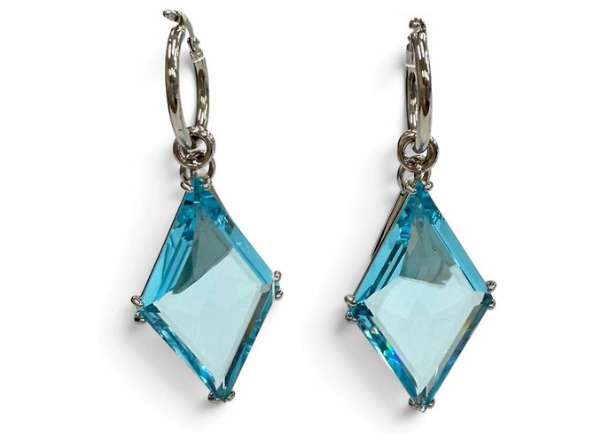 Boucles d'oreilles Prada Bluegrass avec plaque logo triangle Bleu - vue 4