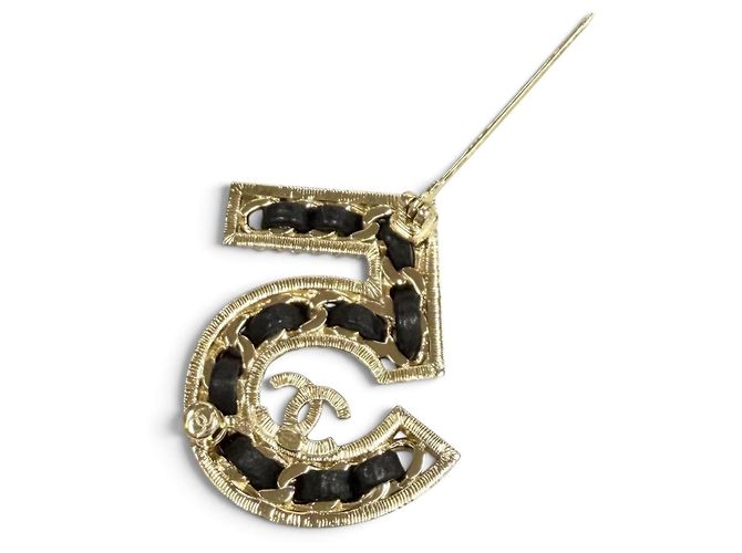 Spilla Chanel B23P No.5 Coco Mark con motivo a catena e strass Nero D'oro - vista 5