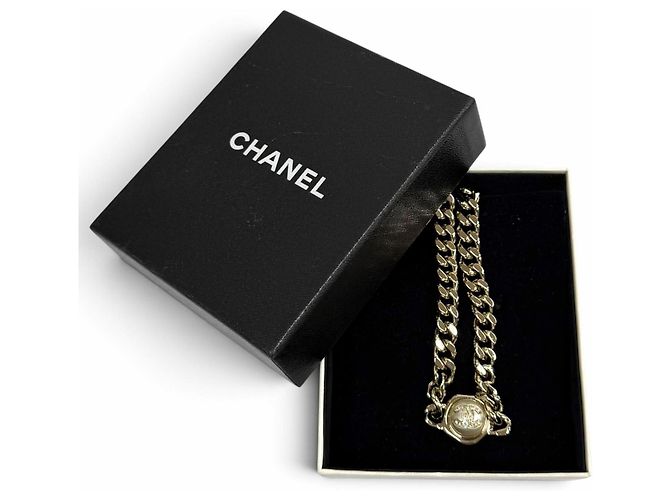 Chanel B22S Strass Coco Mark Eco Pearl Choker Halskette Weiß Golden - Ansicht 2