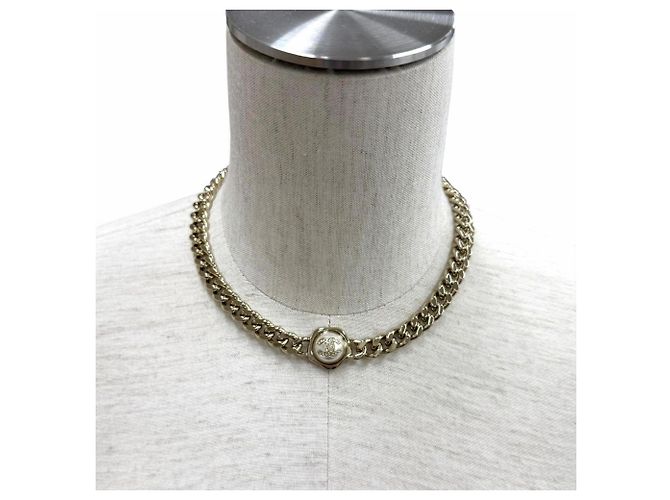Chanel B22S Strass Coco Mark Eco Pearl Choker Halskette Weiß Golden - Ansicht 3