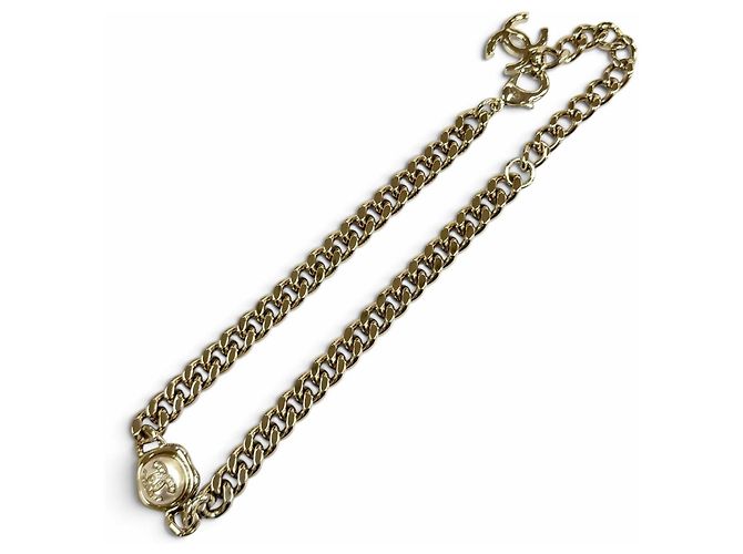 Chanel B22S Strass Coco Mark Eco Pearl Choker Halskette Weiß Golden - Ansicht 7