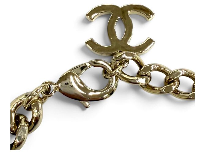 Chanel B22S Strass Coco Mark Eco Pearl Choker Halskette Weiß Golden - Ansicht 9