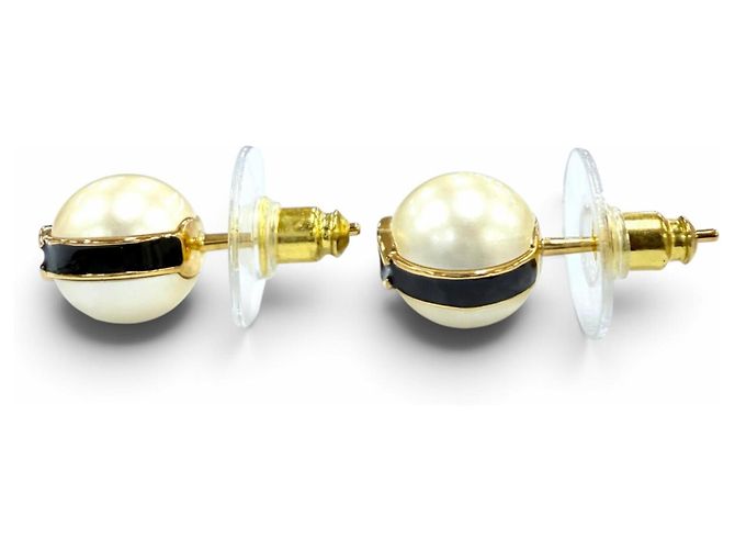 Orecchini Chanel B24 Coco Mark Eco Pearl Black Line Nero D'oro - vista 2