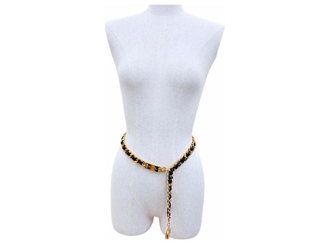 Chanel Vintage Kettengürtel mit Metall-Logo Schwarz Golden - Ansicht 3