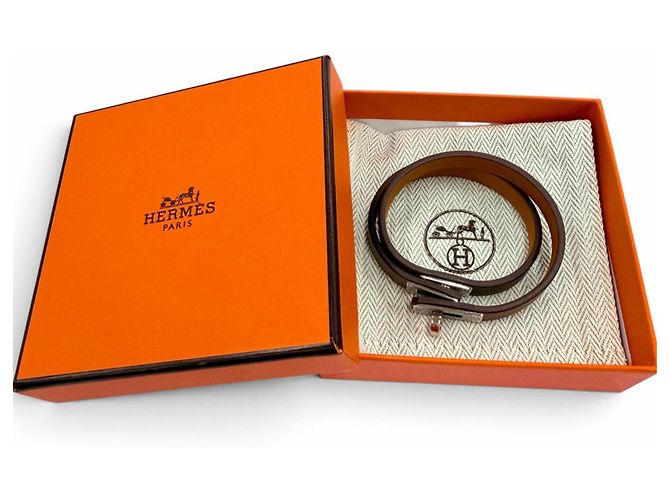 Hermès Bracciale Hermes Mini Kelly Double Tour in pelle Etoupe Gray Taupe - vista 2