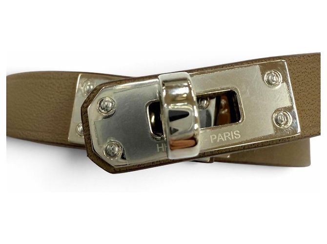 Hermès Bracciale Hermes Mini Kelly Double Tour in pelle Etoupe Gray Taupe - vista 5