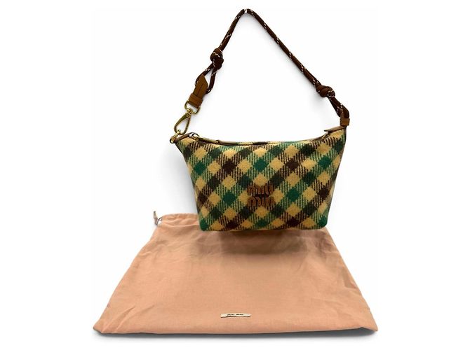 Miu Miu 5NE841 Spirit Gabardine Pouch Marrone Verde - vista 2