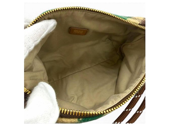 Miu Miu 5NE841 Spirit Gabardine Pouch Marrone Verde - vista 6