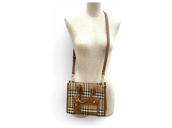Mini mala tote Freya em pele com padrão Nova Check Burberry Marrom Bege - vista 2