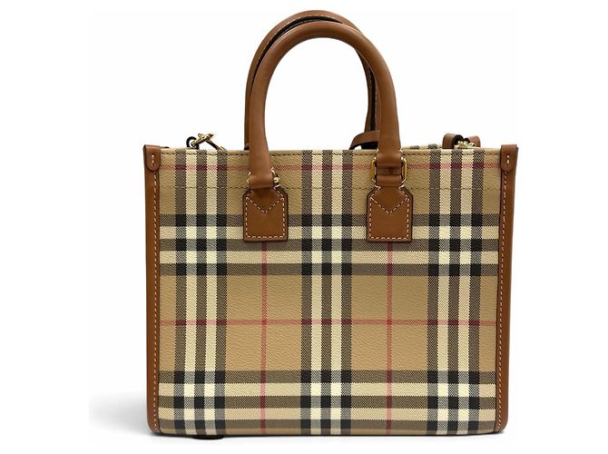 Mini mala tote Freya em pele com padrão Nova Check Burberry Marrom Bege - vista 3