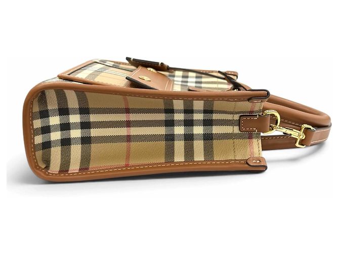 Mini mala tote Freya em pele com padrão Nova Check Burberry Marrom Bege - vista 4