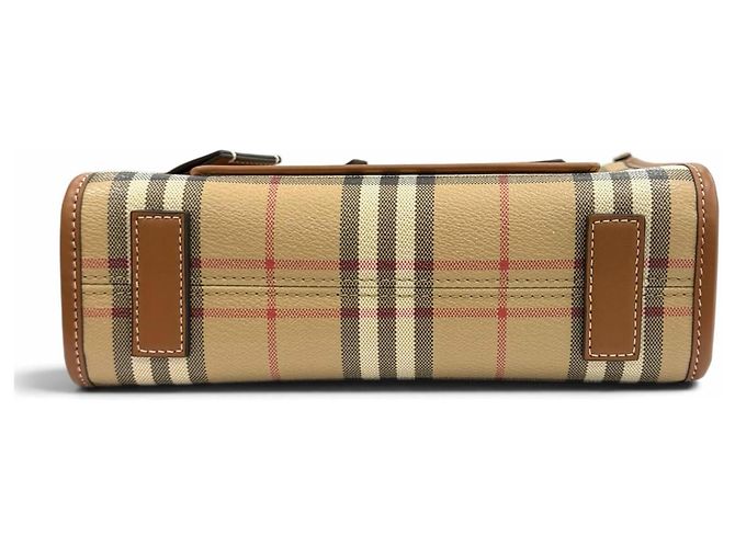 Mini mala tote Freya em pele com padrão Nova Check Burberry Marrom Bege - vista 5