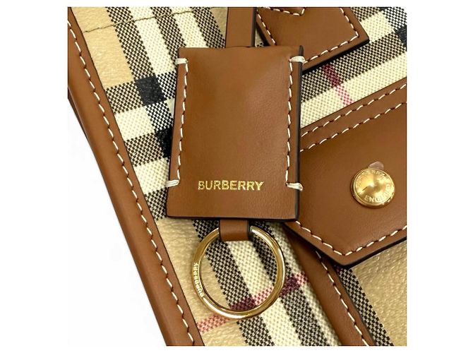 Mini mala tote Freya em pele com padrão Nova Check Burberry Marrom Bege - vista 9