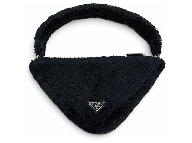 Prada Tasche aus blauem Frottee mit Dreiecks-Logo Marineblau - Ansicht 2