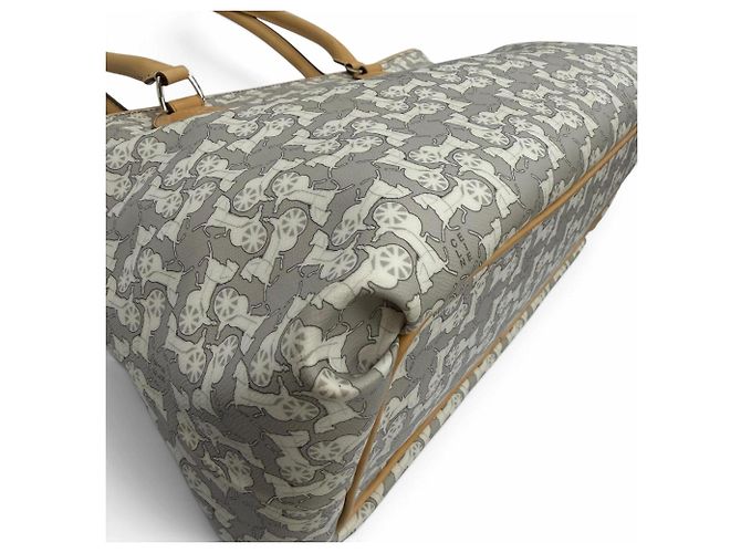 Céline Bolso Tote de piel Celine Old Celine Sulky Logogram Carriage Pattern Castaño Gris - vista 6