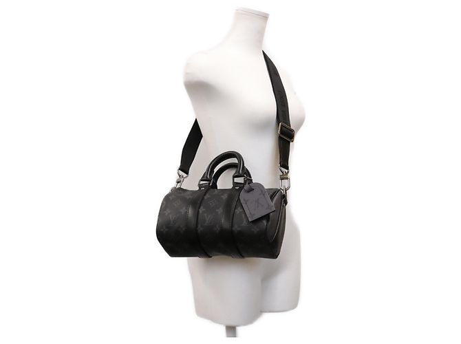 Louis Vuitton Monogram Eclipse Keepall Bandoulière 25 Boston Bag Black - view 12