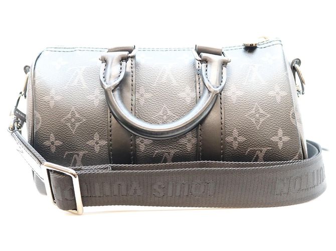 Louis Vuitton Monogram Eclipse Keepall Bandoulière 25 Boston Bag Black - view 3