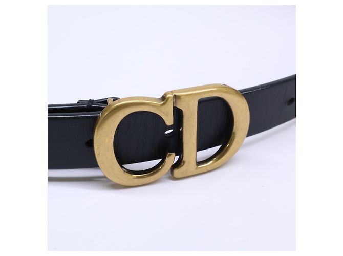 Christian Dior schmaler Ledergürtel mit Schnalle Schwarz Golden - Ansicht 5