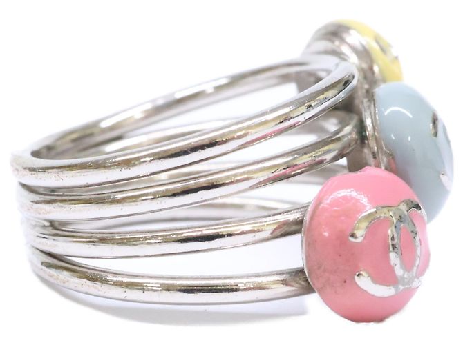 Bague émaillée Chanel Triple Coco Mark Argenté Multicolore - vue 4