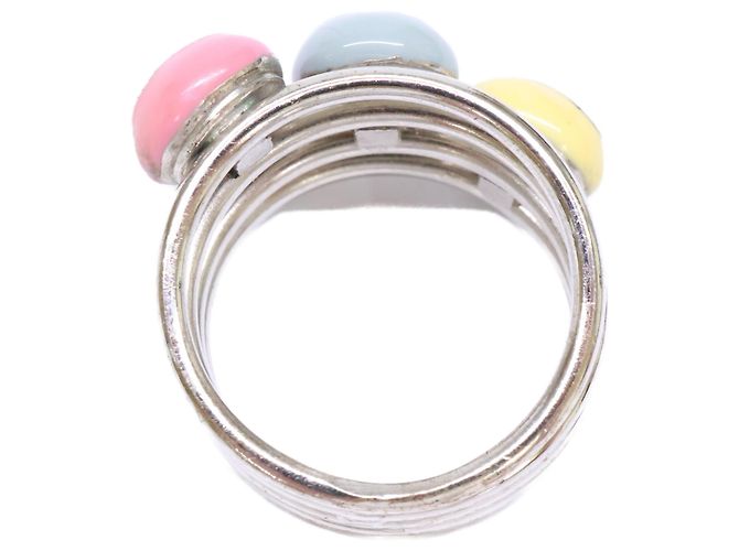 Bague émaillée Chanel Triple Coco Mark Argenté Multicolore - vue 6