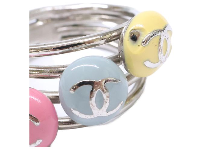 Bague émaillée Chanel Triple Coco Mark Argenté Multicolore - vue 7