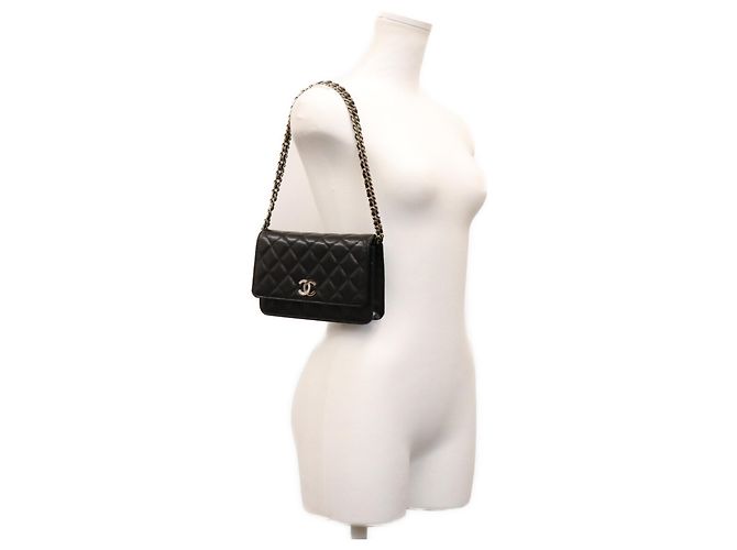 Borsa a tracolla portafoglio Chanel Classic Caviar con catena parzialmente decorata con strass Nero - vista 13