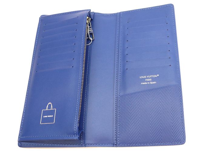 Louis Vuitton Cowhide Leather Long Wallet Blue Orange - view 5