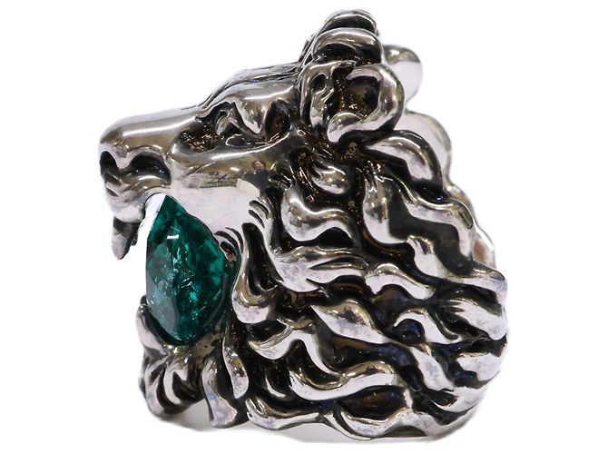 Anello Gucci Lion Head in vetro e cristalli Argento Verde - vista 2