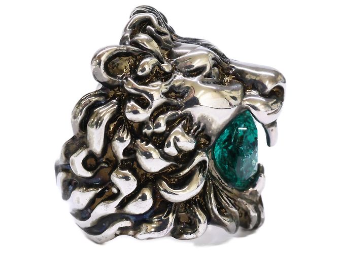 Anello Gucci Lion Head in vetro e cristalli Argento Verde - vista 4