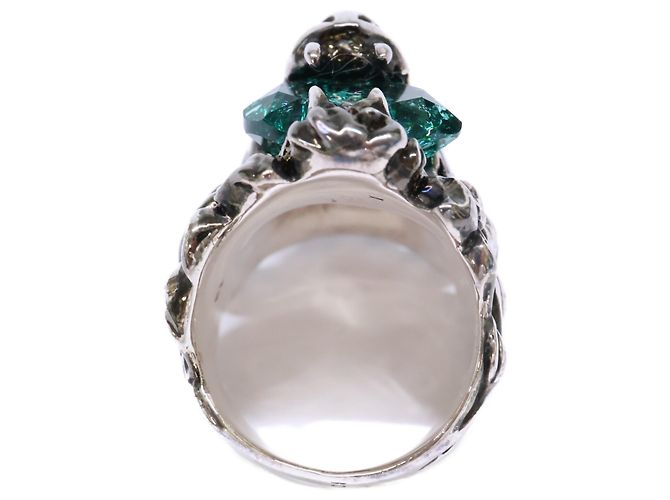 Anello Gucci Lion Head in vetro e cristalli Argento Verde - vista 6
